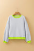Oversized Drop Shoulder Balloon Sleeve Ribbed Trim Pullover Sweatshirt