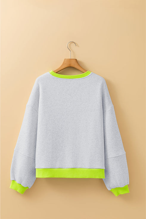 Oversized Drop Shoulder Balloon Sleeve Ribbed Trim Pullover Sweatshirt