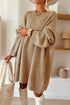 Oversized Drop Shoulder Crewneck Ribbed Trim Slouchy Knit Sweater Dress