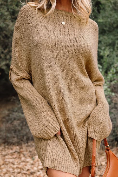 Oversized Drop Shoulder Exposed Seam Sweater Dress