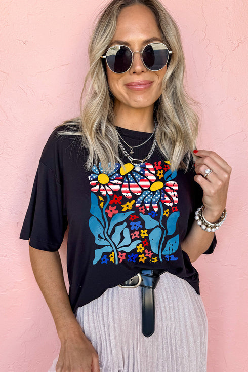 Oversized Drop Shoulder Floral Graphic Jersey Tee