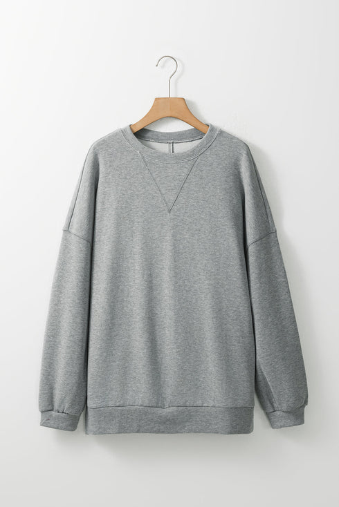 Oversized Drop Shoulder Side Split Cotton Blend Sweatshirt