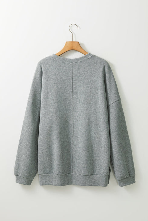 Oversized Drop Shoulder Side Split Cotton Blend Sweatshirt