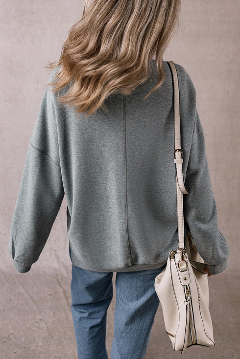 Oversized Drop Shoulder Side Split Cotton Blend Sweatshirt