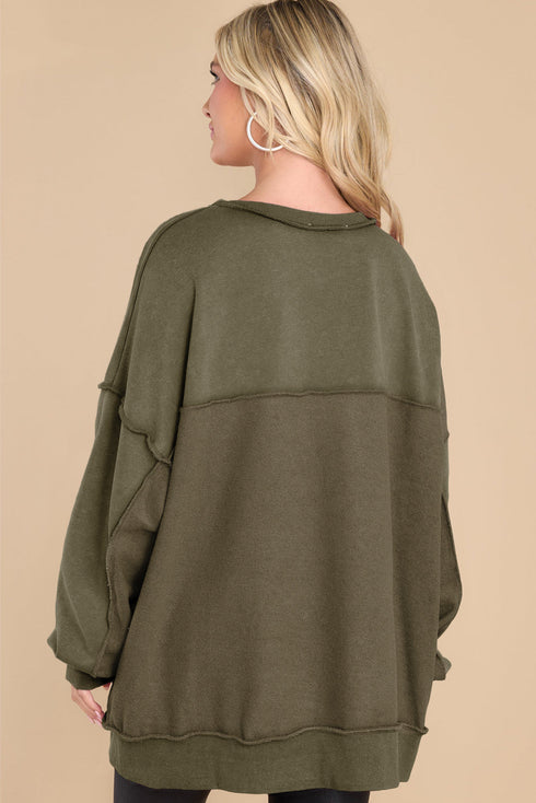 Oversized Exposed Seam Henley Sweatshirt