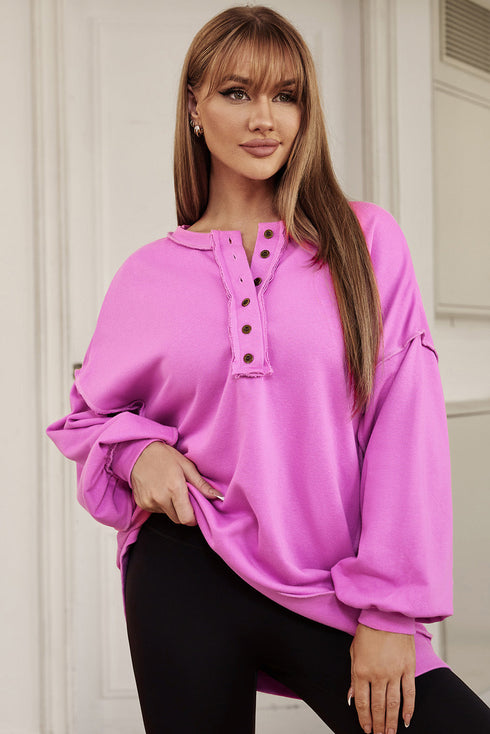 Oversized Exposed Seam Henley Sweatshirt