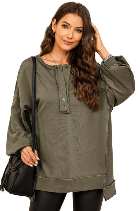 Oversized Exposed Seam Henley Sweatshirt