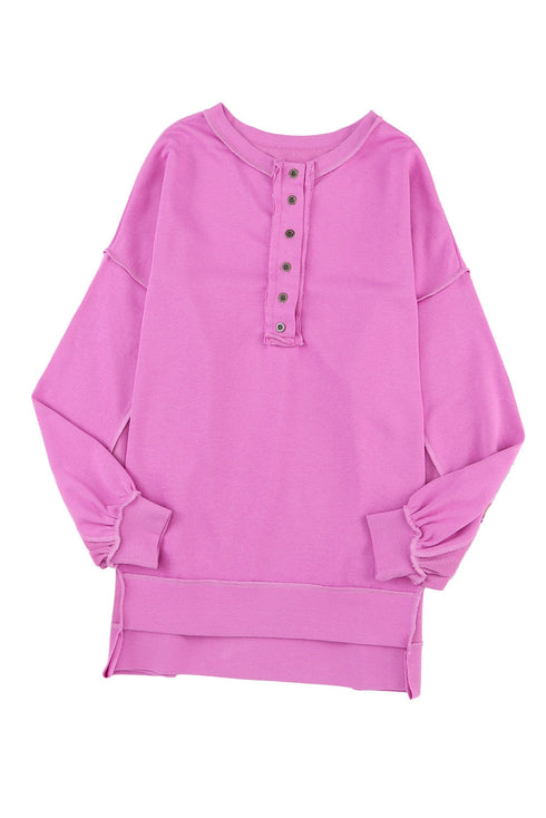 Oversized Exposed Seam Henley Sweatshirt
