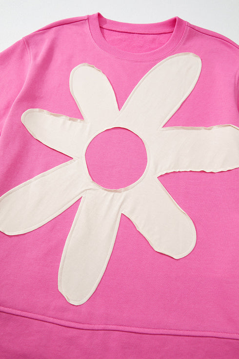 Oversized Fit Drop Shoulder Floral Applique Detail T Shirt