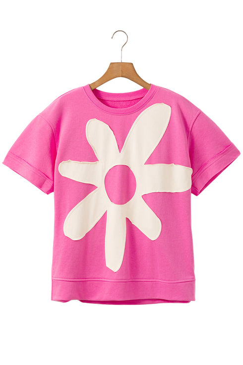 Oversized Fit Drop Shoulder Floral Applique Detail T Shirt