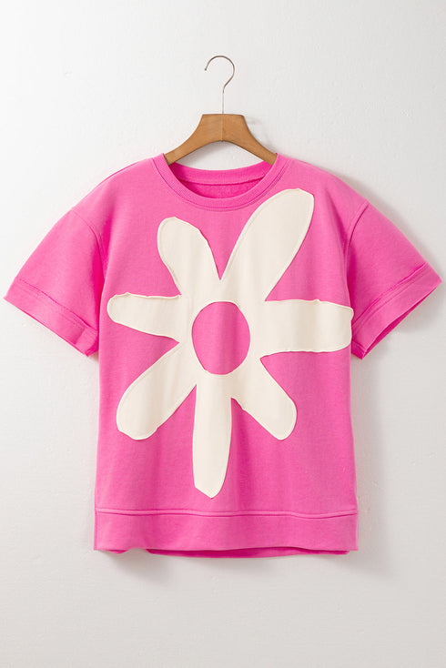 Oversized Fit Drop Shoulder Floral Applique Detail T Shirt