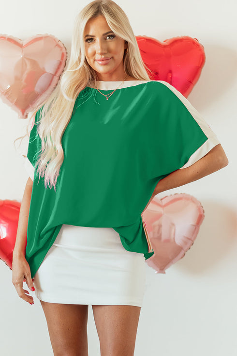 Oversized Geometric Panel Boat Neck Tunic Blouse