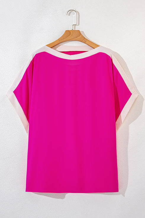 Oversized Geometric Panel Boat Neck Tunic Blouse