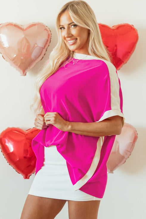 Oversized Geometric Panel Boat Neck Tunic Blouse