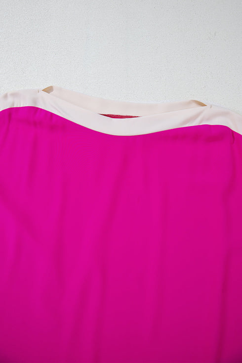 Oversized Geometric Panel Boat Neck Tunic Blouse