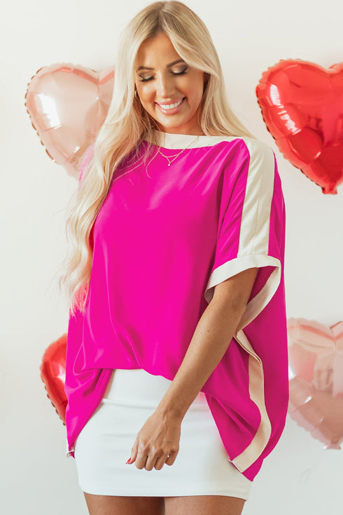 Oversized Geometric Panel Boat Neck Tunic Blouse