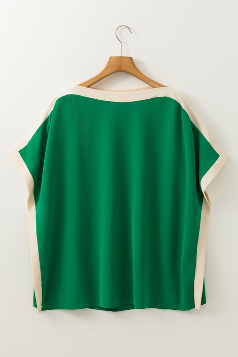 Oversized Geometric Panel Boat Neck Tunic Blouse