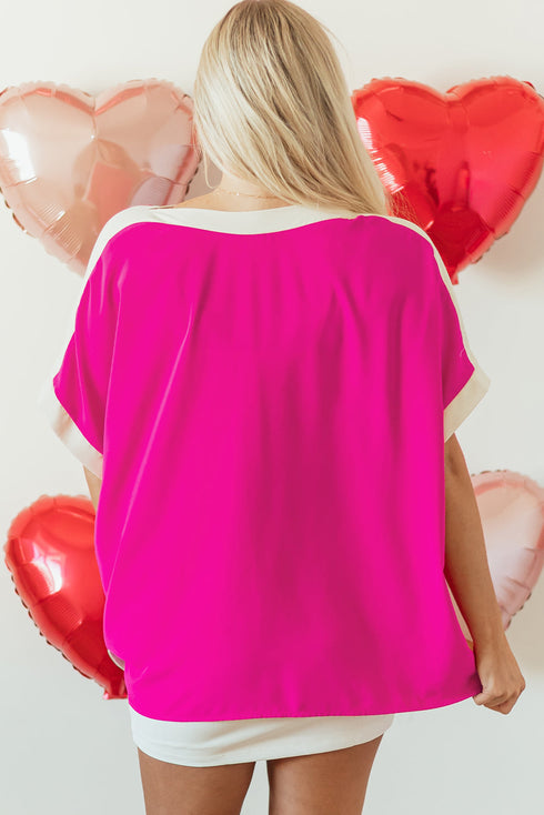 Oversized Geometric Panel Boat Neck Tunic Blouse