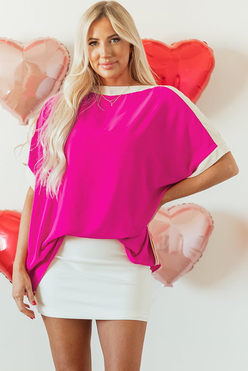 Oversized Geometric Panel Boat Neck Tunic Blouse