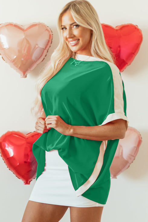 Oversized Geometric Panel Boat Neck Tunic Blouse