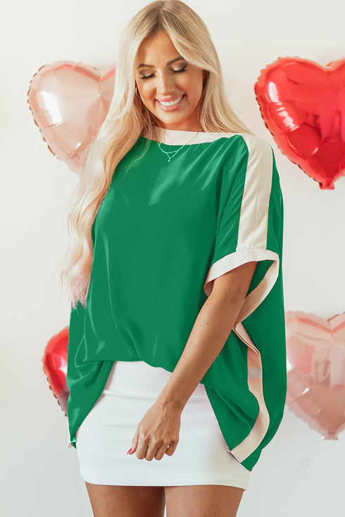 Oversized Geometric Panel Boat Neck Tunic Blouse