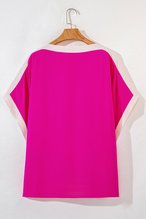 Oversized Geometric Panel Boat Neck Tunic Blouse