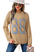 Oversized Graphic Number Print Drawstring Hem Long Sleeve Top