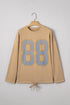 Oversized Graphic Number Print Drawstring Hem Long Sleeve Top