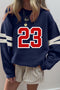 Oversized Graphic Number Print Varsity Crew Neck Sweatshirt