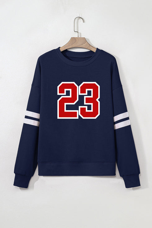 Oversized Graphic Number Print Varsity Crew Neck Sweatshirt