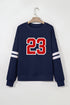 Oversized Graphic Number Print Varsity Crew Neck Sweatshirt