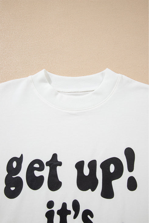 Oversized Graphic Slogan Print Half Sleeve Cotton Blend T Shirt