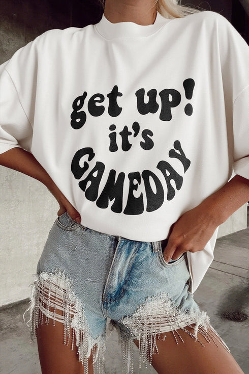 Oversized Graphic Slogan Print Half Sleeve Cotton Blend T Shirt