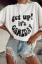 Oversized Graphic Slogan Print Half Sleeve Cotton Blend T Shirt