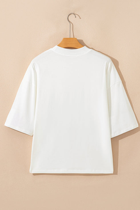 Oversized Graphic Slogan Print Half Sleeve Cotton Blend T Shirt