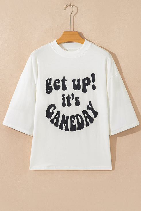 Oversized Graphic Slogan Print Half Sleeve Cotton Blend T Shirt