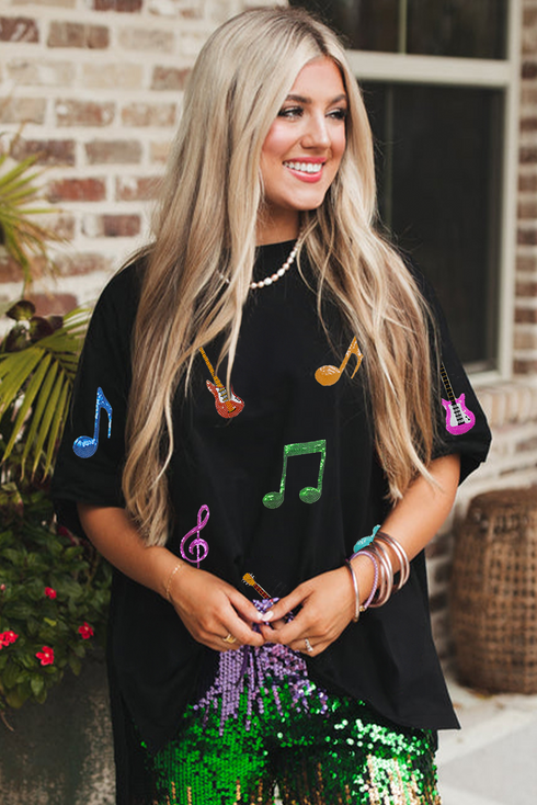 Oversized Guitar Graphic Cotton Blend Short Sleeve Tee