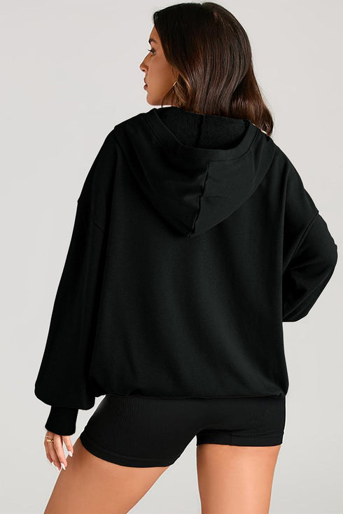 Oversized Half Zip Drawstring Hem Pullover Hoodie