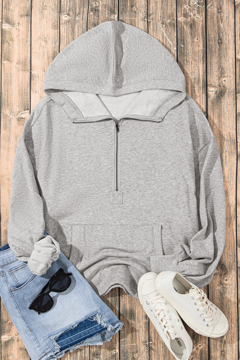 Oversized Half Zip Drawstring Hem Pullover Hoodie