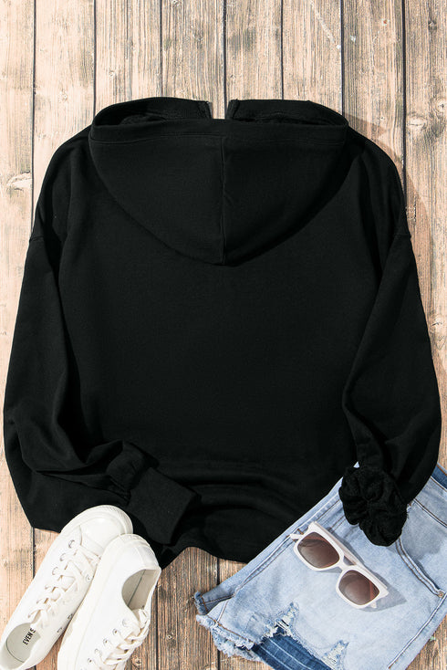 Oversized Half Zip Drawstring Hem Pullover Hoodie