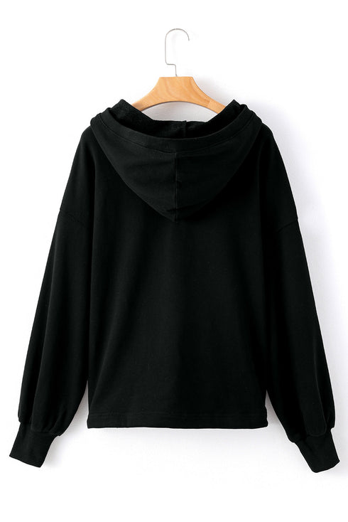 Oversized Half Zip Drawstring Hem Pullover Hoodie