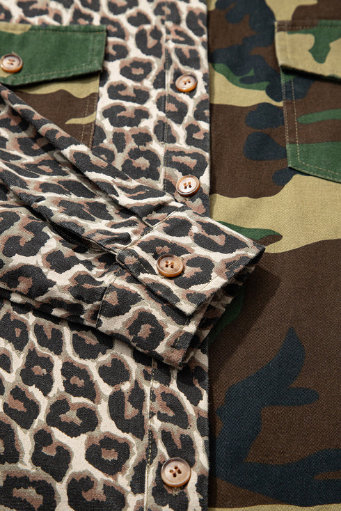Oversized Leopard Camo Patchwork Western Shirt Jacket