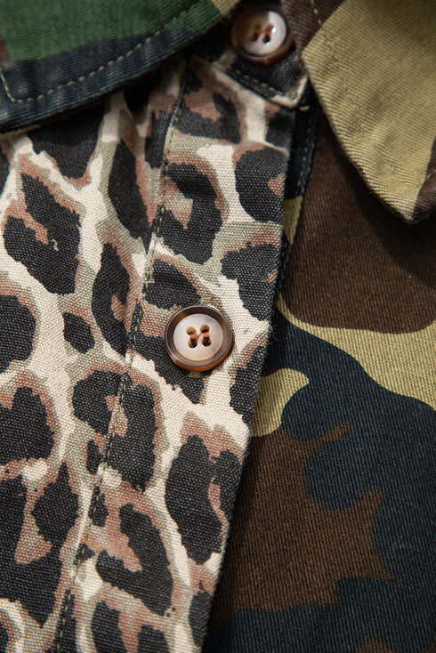 Oversized Leopard Camo Patchwork Western Shirt Jacket