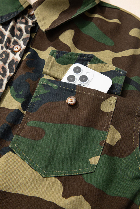 Oversized Leopard Camo Patchwork Western Shirt Jacket