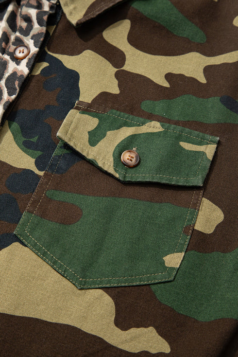 Oversized Leopard Camo Patchwork Western Shirt Jacket