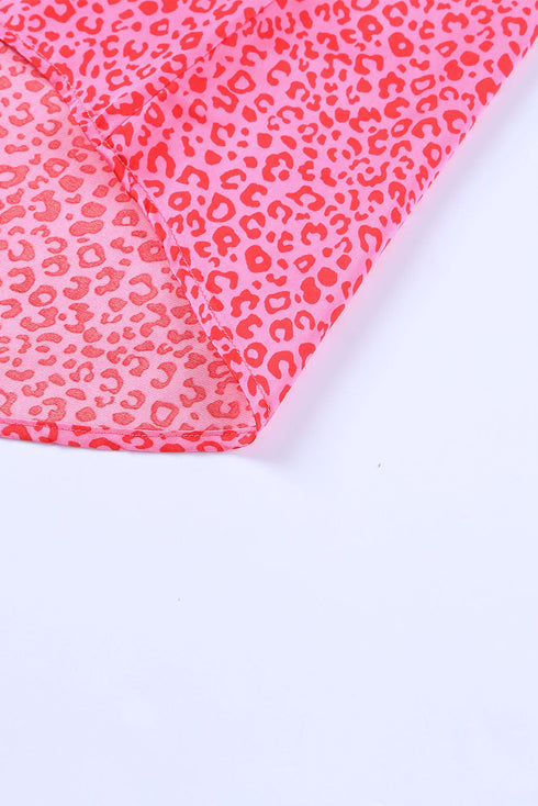 Oversized Leopard Print V Neck Half Sleeve Top