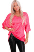 Oversized Leopard Print V Neck Half Sleeve Top