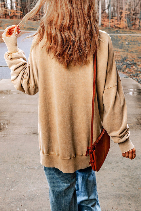 Oversized Mineral Wash Graphic Print Split Hem Sweatshirt
