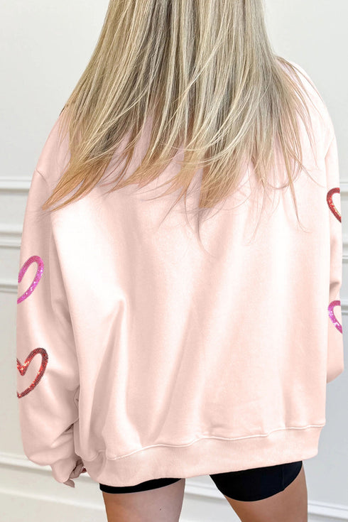 Oversized Mock Neck Sequin Heart Graphic Sweatshirt