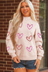 Oversized Mock Neck Sequin Heart Graphic Sweatshirt